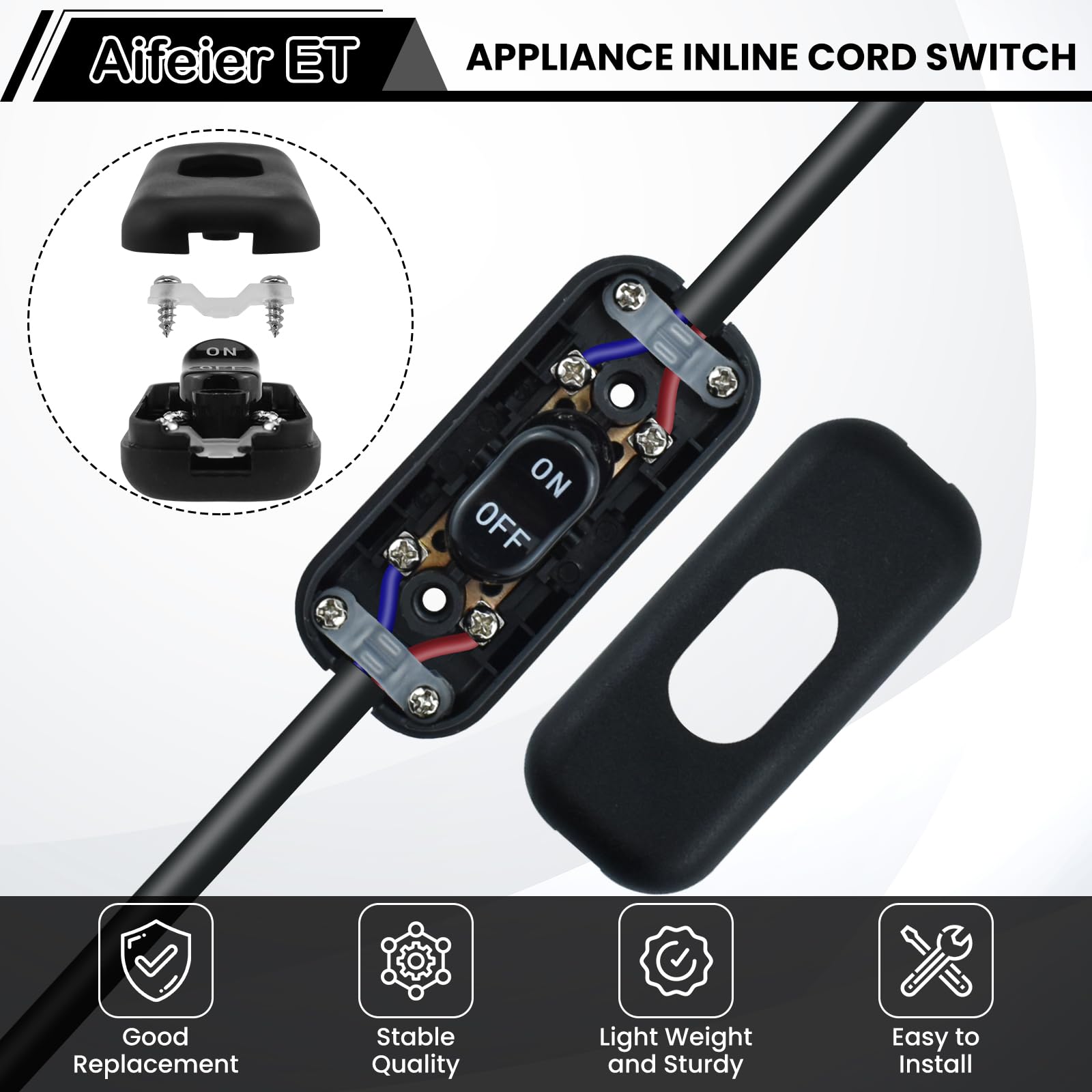 Aifeier ET Inline Cord Switch AC 250V 6A On/Off Lamp Control